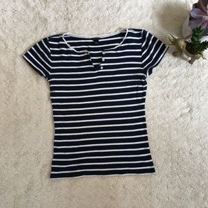 Ann Taylor navy stripe button henley t-shirt